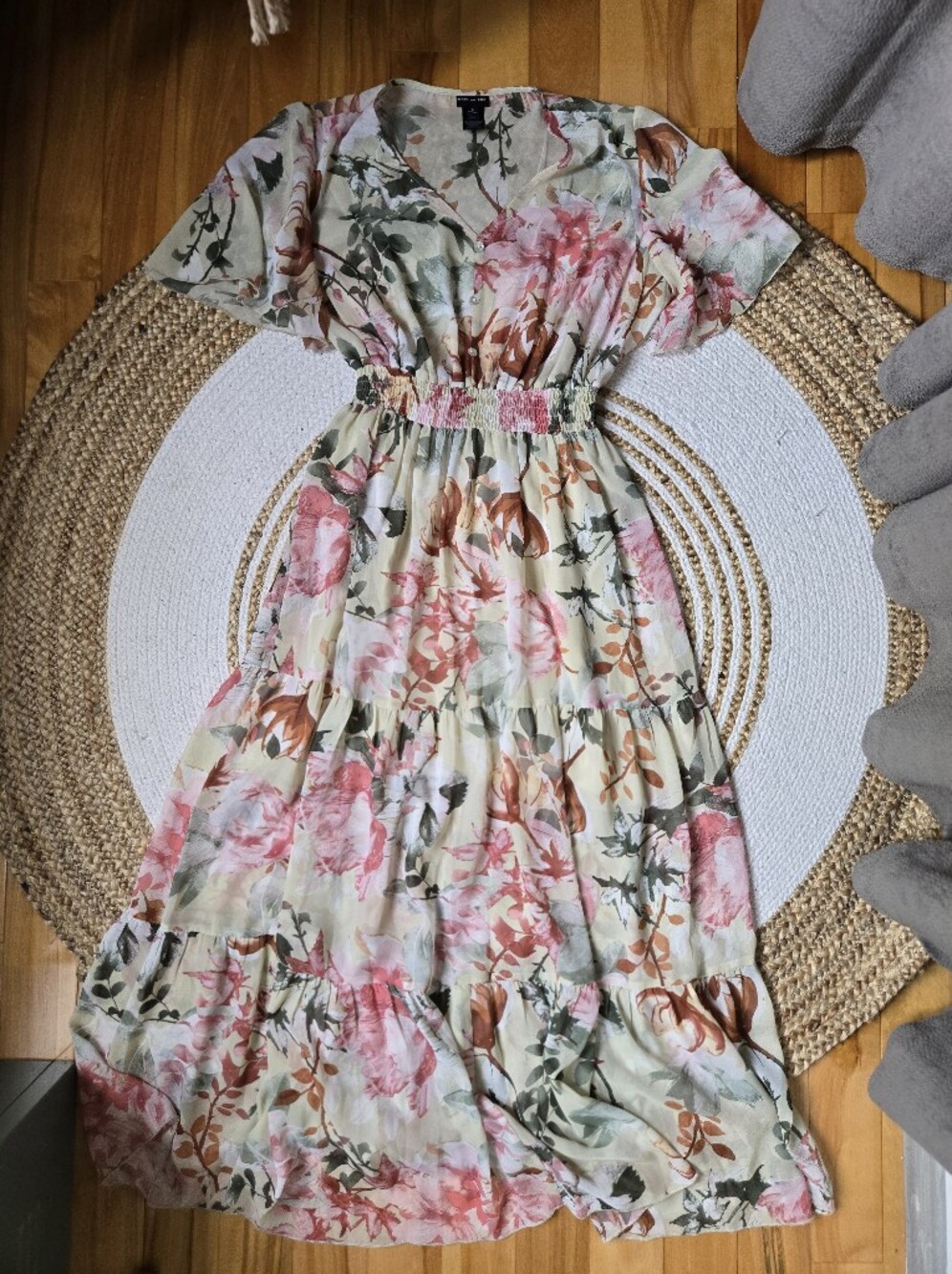 Floral Maxi Watercolor Floral Tiered Dress Smocked Waist Boho Flowy Airy Summer